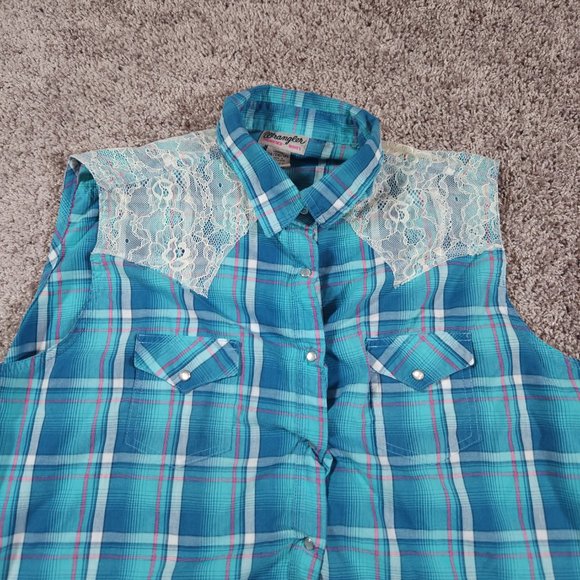 Wrangler Wrancher Shirt Womens Size 2XL Sleeveless Pearl Snap Lace Yoke Western - Picture 6 of 16